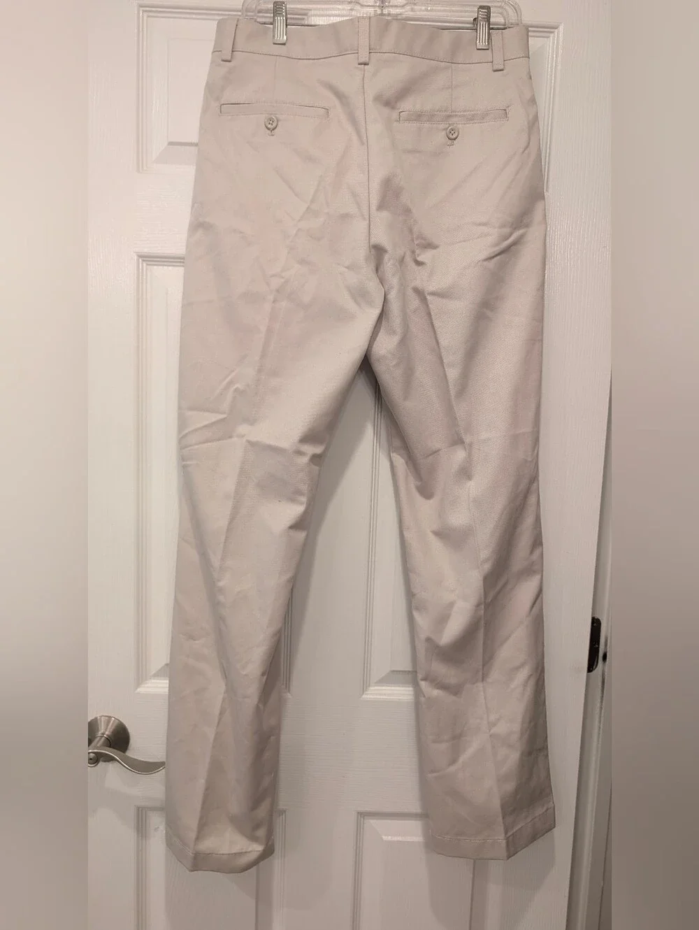 New Van Heusen Men 33x32 Slim Fit Flat Front Khaki Beige Chino Dress Pants Offic